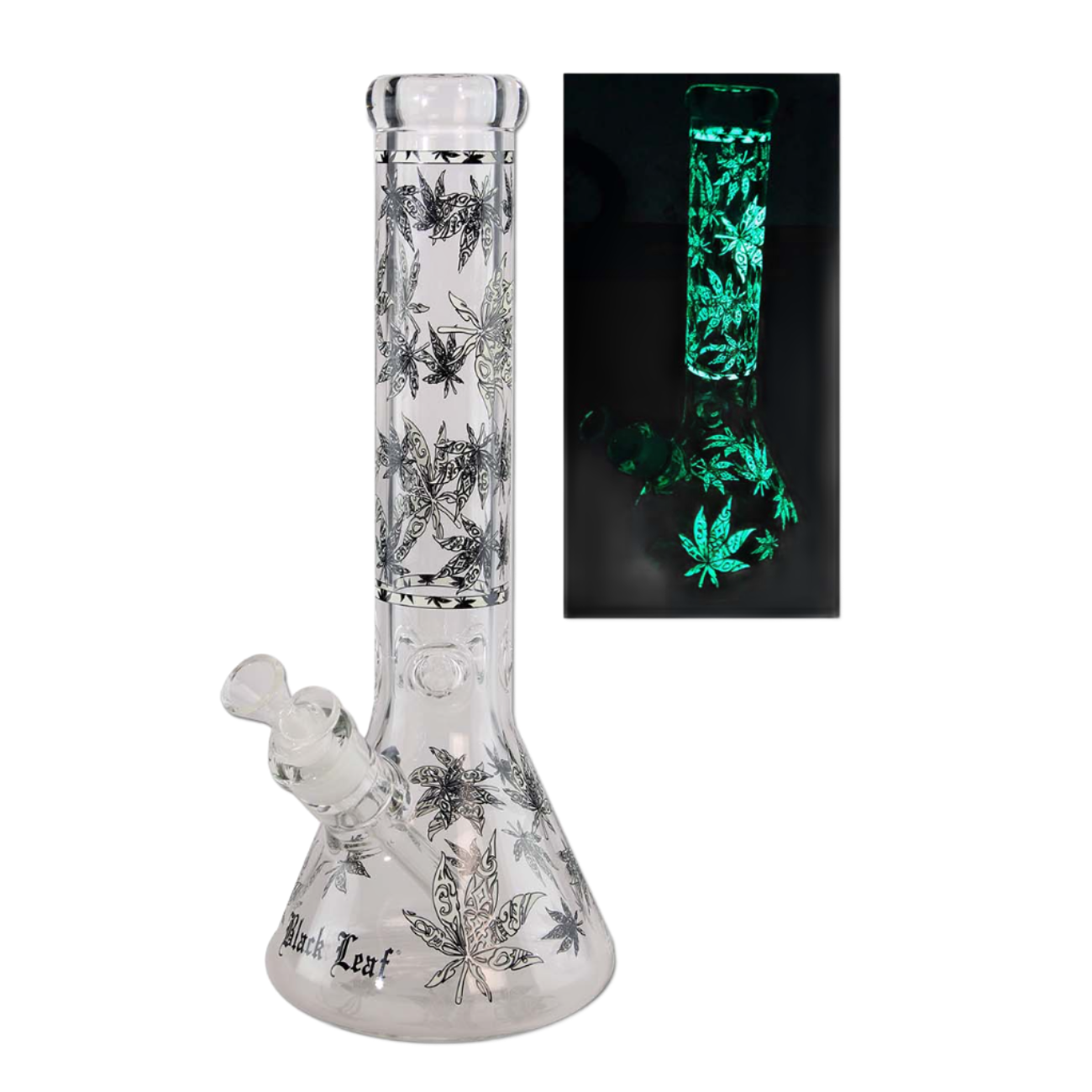 Black Leaf Glow Star Beaker Ice Bong